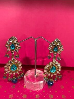 Women’s Gold-Tone Teardrop Blue Crystal Dangle Earrings